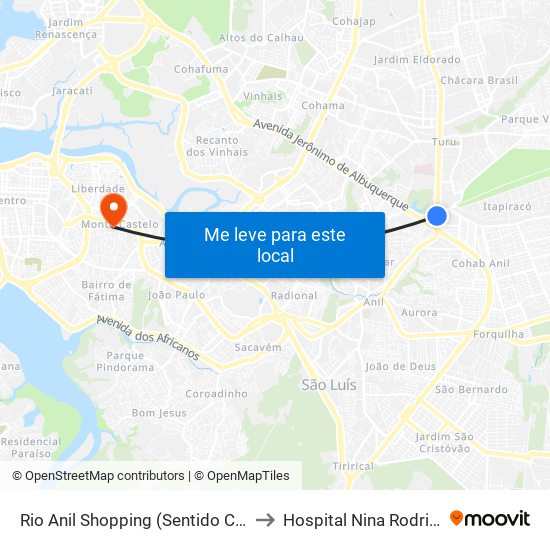 Rio Anil Shopping (Sentido Centro) to Hospital Nina Rodrigues map