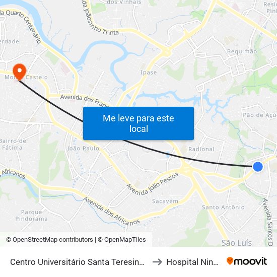 Centro Universitário Santa Teresinha - Cest (Sentido Centro) to Hospital Nina Rodrigues map