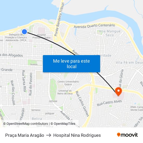 Praça Maria Aragão to Hospital Nina Rodrigues map