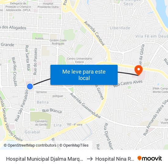 Hospital Municipal Djalma Marques (Socorrão I) to Hospital Nina Rodrigues map