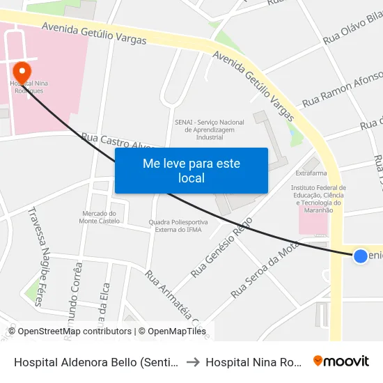 Hospital Aldenora Bello (Sentido Bairro) to Hospital Nina Rodrigues map
