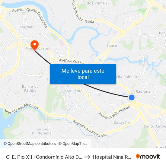 C. E. Pio XII | Condomínio Alto Dos Franceses to Hospital Nina Rodrigues map