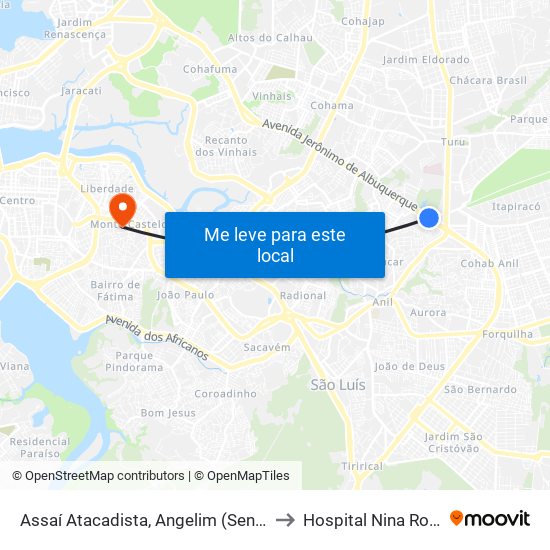 Assaí Atacadista, Angelim (Sentido Centro) to Hospital Nina Rodrigues map