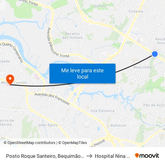 Posto Roque Santeiro, Bequimão (Sentido Centro) to Hospital Nina Rodrigues map