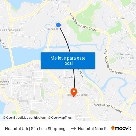 Hospital Udi | São Luís Shopping (Sentido Centro) to Hospital Nina Rodrigues map