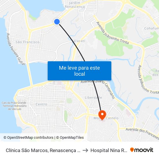 Clínica São Marcos, Renascença (Sentido Bairro) to Hospital Nina Rodrigues map