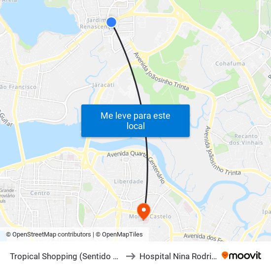 Tropical Shopping (Sentido Bairro) to Hospital Nina Rodrigues map