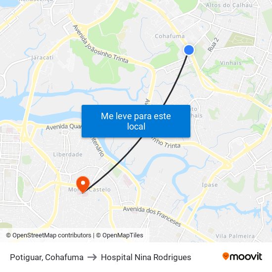 Potiguar, Cohafuma to Hospital Nina Rodrigues map