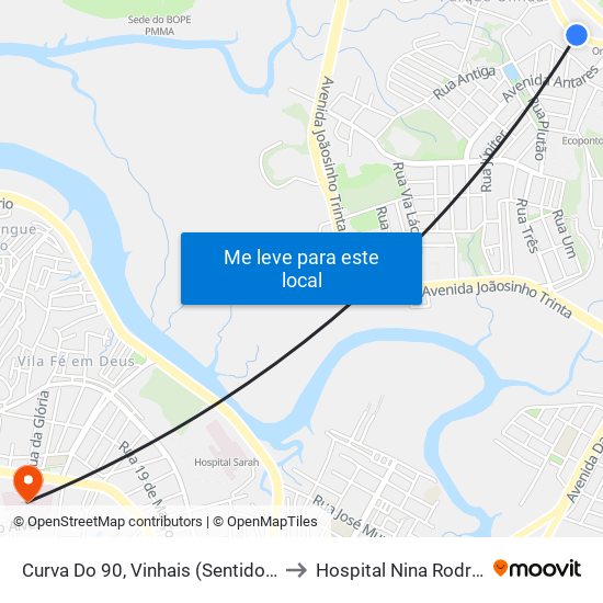 Curva Do 90, Vinhais (Sentido Bairro) to Hospital Nina Rodrigues map