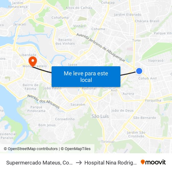 Supermercado Mateus, Cohab to Hospital Nina Rodrigues map