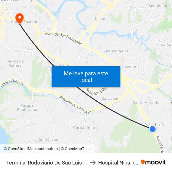 Terminal Rodoviário De São Luis (Sentido Centro) to Hospital Nina Rodrigues map