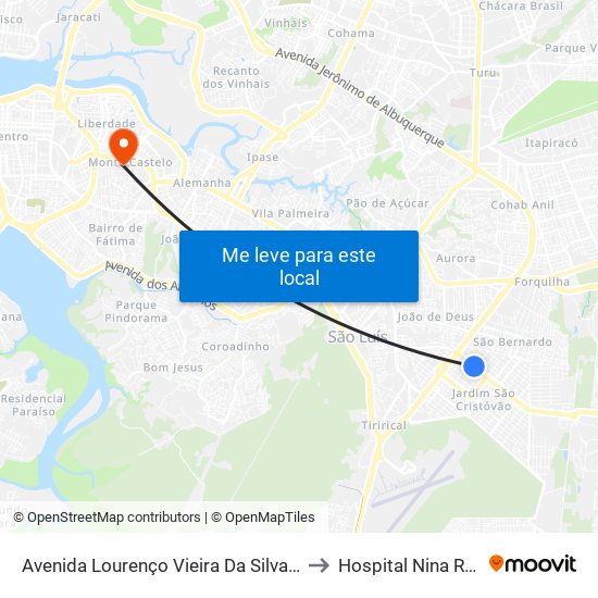 Avenida Lourenço Vieira Da Silva, São Cristóvão to Hospital Nina Rodrigues map