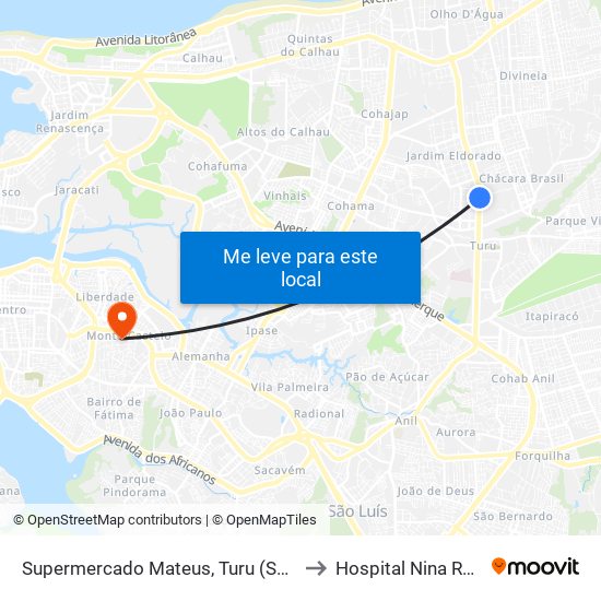Supermercado Mateus, Turu (Sentido Centro) to Hospital Nina Rodrigues map