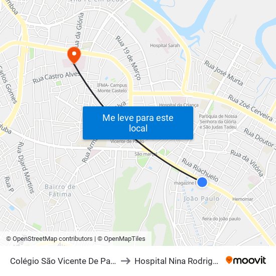 Colégio São Vicente De Paulo to Hospital Nina Rodrigues map