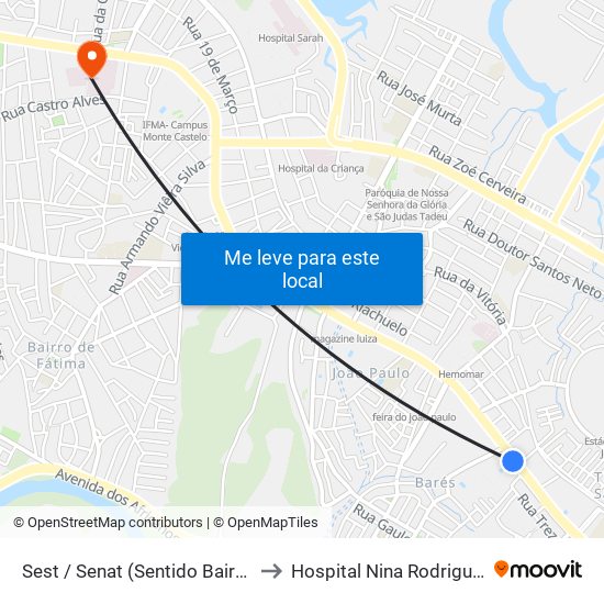 Sest / Senat (Sentido Bairro) to Hospital Nina Rodrigues map