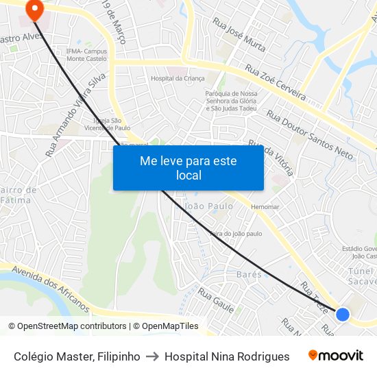 Colégio Master, Filipinho to Hospital Nina Rodrigues map