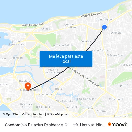 Condomínio Palacius Residence, Olho D'Água (Sentido Centro) to Hospital Nina Rodrigues map