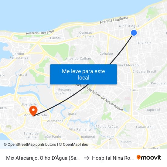 Mix Atacarejo, Olho D'Água (Sentido Bairro) to Hospital Nina Rodrigues map