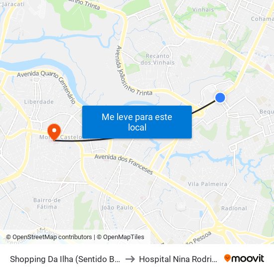 Shopping Da Ilha (Sentido Bairro) to Hospital Nina Rodrigues map