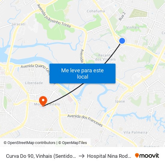 Curva Do 90, Vinhais (Sentido Centro) to Hospital Nina Rodrigues map