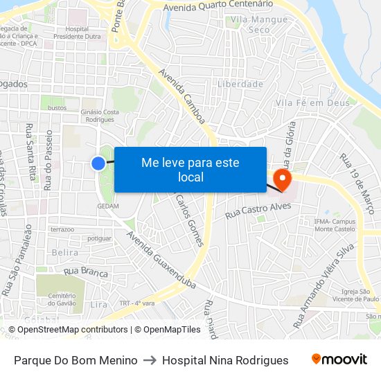 Parque Do Bom Menino to Hospital Nina Rodrigues map