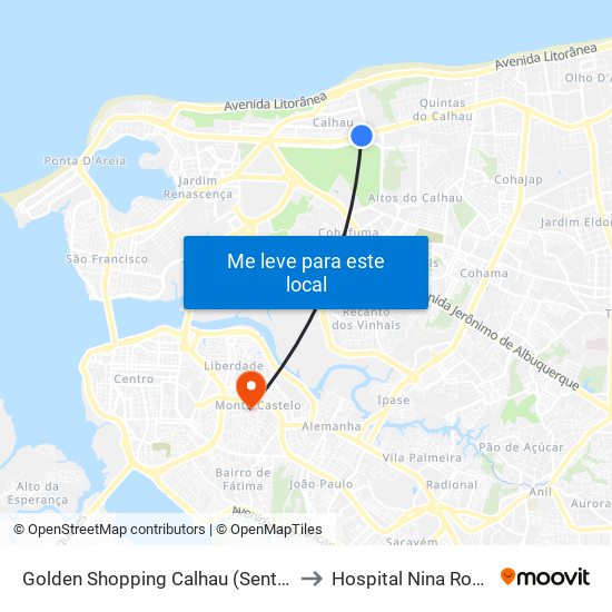 Golden Shopping Calhau (Sentido Bairro) to Hospital Nina Rodrigues map