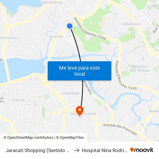 Jaracati Shopping (Sentido Bairro) to Hospital Nina Rodrigues map