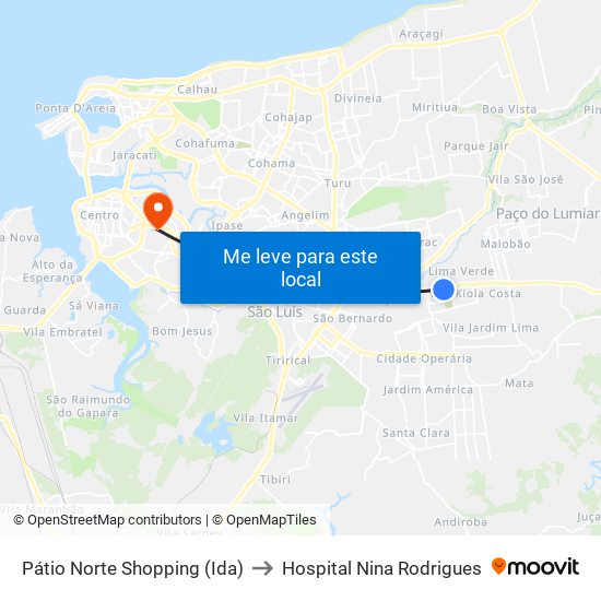 Pátio Norte Shopping (Ida) to Hospital Nina Rodrigues map