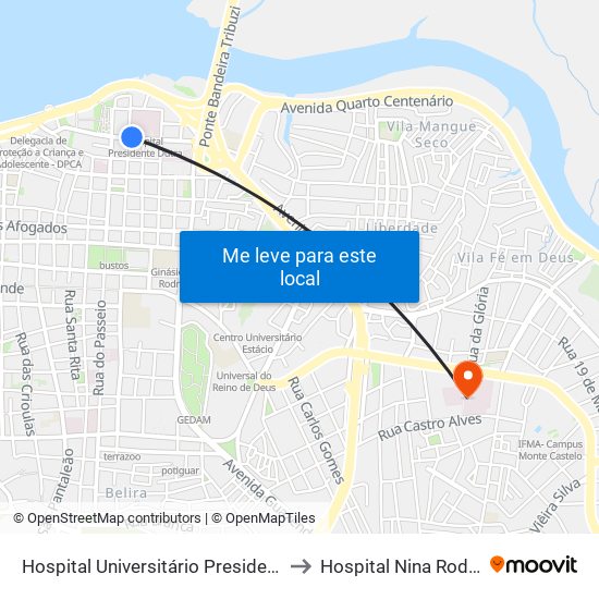 Hospital Universitário Presidente Dutra to Hospital Nina Rodrigues map