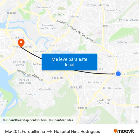 Ma-201, Forquilhinha to Hospital Nina Rodrigues map