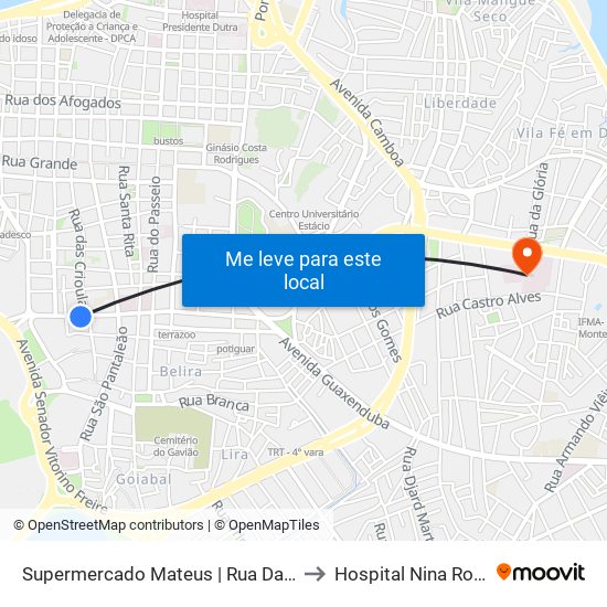 Supermercado Mateus | Rua Das Cajazeiras to Hospital Nina Rodrigues map