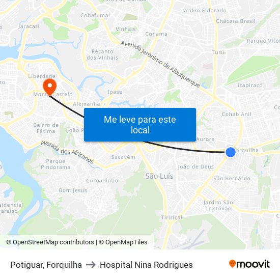 Potiguar, Forquilha to Hospital Nina Rodrigues map