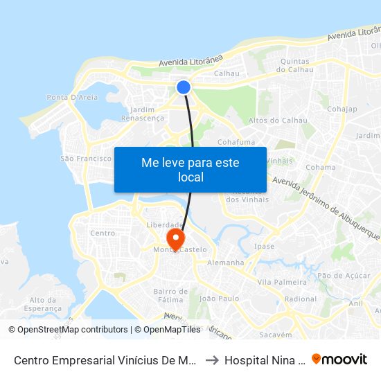 Centro Empresarial Vinícius De Moraes (Sentido Bairro) to Hospital Nina Rodrigues map