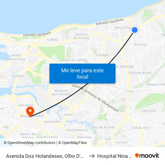 Avenida Dos Holandeses, Olho D'Água (Sentido Centro) to Hospital Nina Rodrigues map