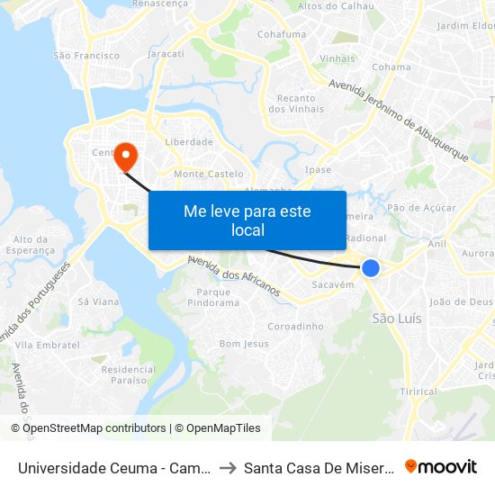 Universidade Ceuma - Campus Anil to Santa Casa De Misericórdia map