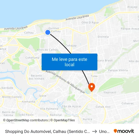 Shopping Do Automóvel, Calhau (Sentido Centro) to Unopar map