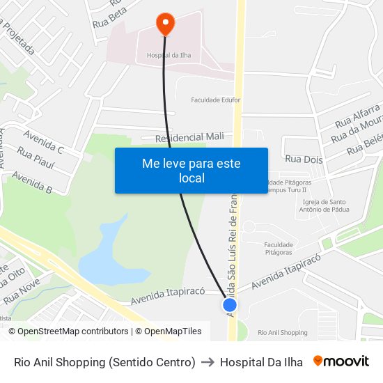 Rio Anil Shopping (Sentido Centro) to Hospital Da Ilha map