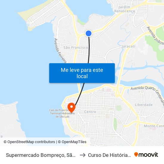 Supermercado Bompreço, São Francisco to Curso De História - Uema map