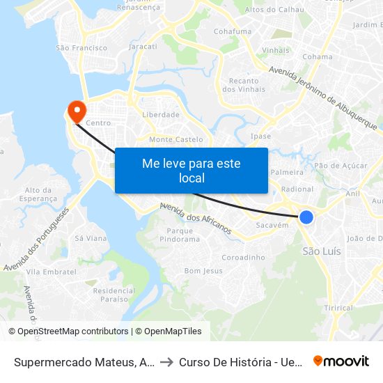 Supermercado Mateus, Anil to Curso De História - Uema map