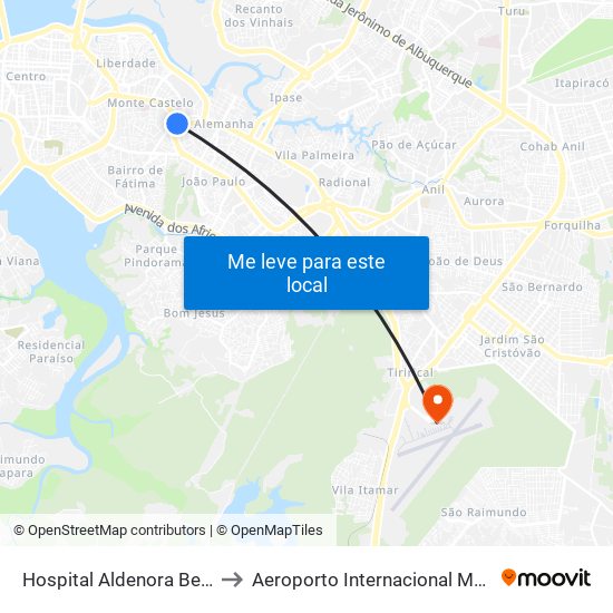 Hospital Aldenora Bello (Sentido Bairro) to Aeroporto Internacional Marechal Cunha Machado map