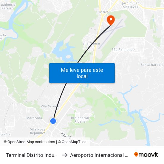 Terminal Distrito Industrial (Sentido Centro) to Aeroporto Internacional Marechal Cunha Machado map