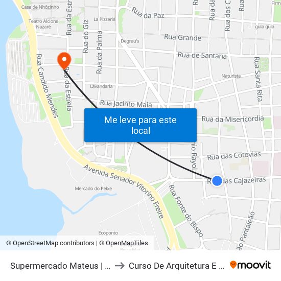 Supermercado Mateus | Rua Das Cajazeiras to Curso De Arquitetura E Urbanismo - Uema map