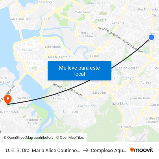 U. E. B. Dra. Maria Alice Coutinho, Turu (Sentido Bairro) to Complexo Aquático - Ufma map