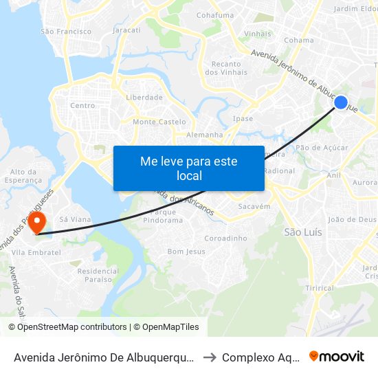 Avenida Jerônimo De Albuquerque, Angelim (Sentido Centro) to Complexo Aquático - Ufma map
