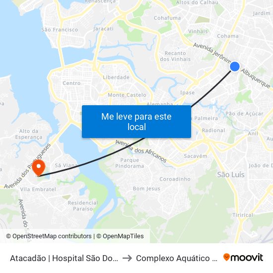 Atacadão | Hospital São Domingos to Complexo Aquático - Ufma map