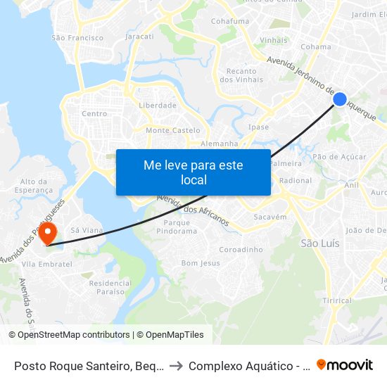 Posto Roque Santeiro, Bequimão to Complexo Aquático - Ufma map