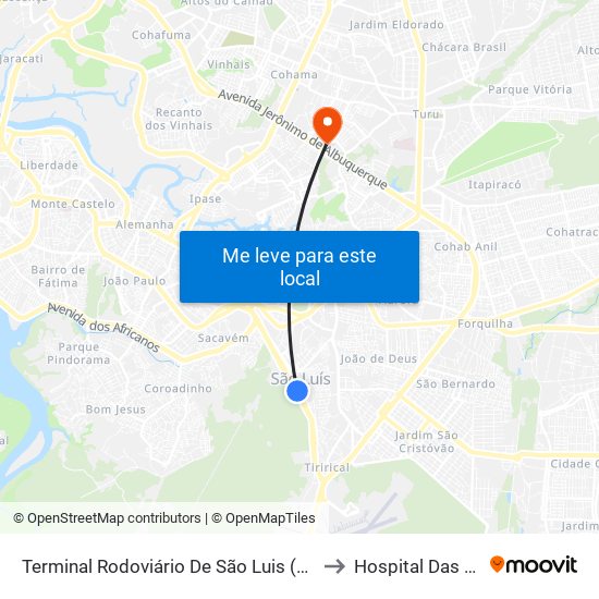 Terminal Rodoviário De São Luis (Sentido Centro) to Hospital Das Clínicas map