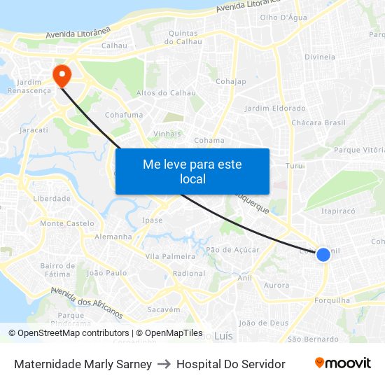 Maternidade Marly Sarney to Hospital Do Servidor map