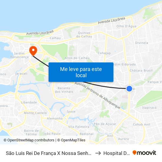 São Luís Rei De França X Nossa Senhora Da Vitória (Sentido Centro) to Hospital Do Servidor map