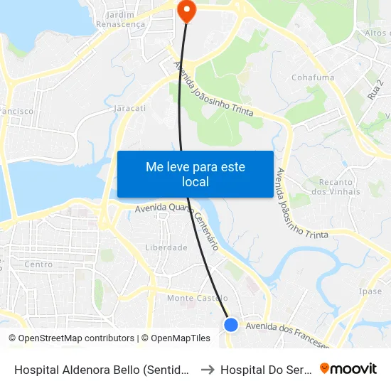 Hospital Aldenora Bello (Sentido Bairro) to Hospital Do Servidor map